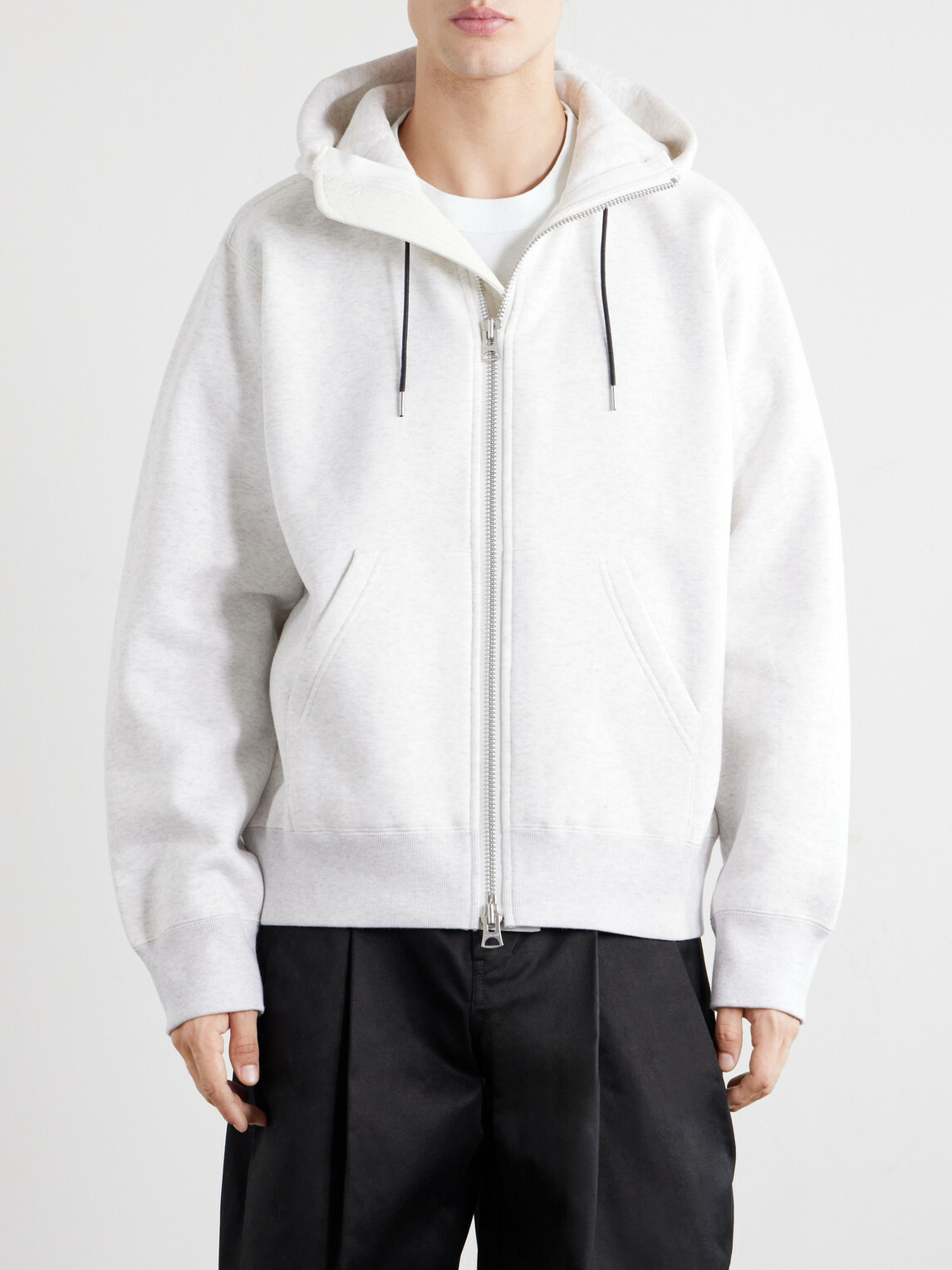 Sacai - Cotton-Jersey Zip-Up Hoodie - Gray