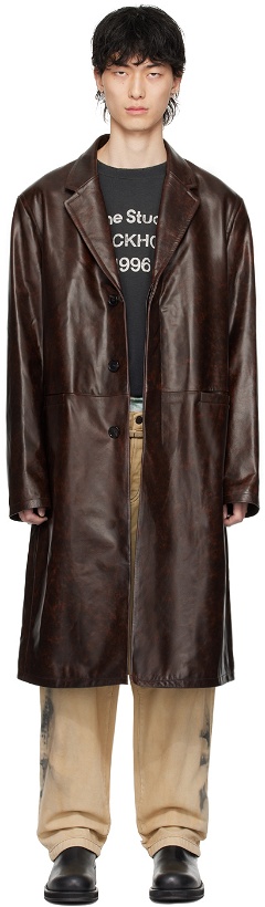 Photo: Acne Studios Brown Single-Breasted Leather Coat