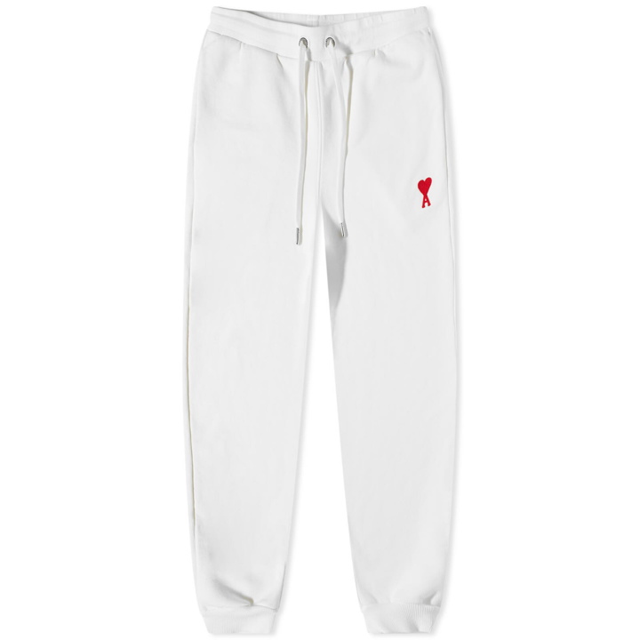 Photo: AMI Men's Heavy Fleece Small A Heart Sweat Pant in White/Red