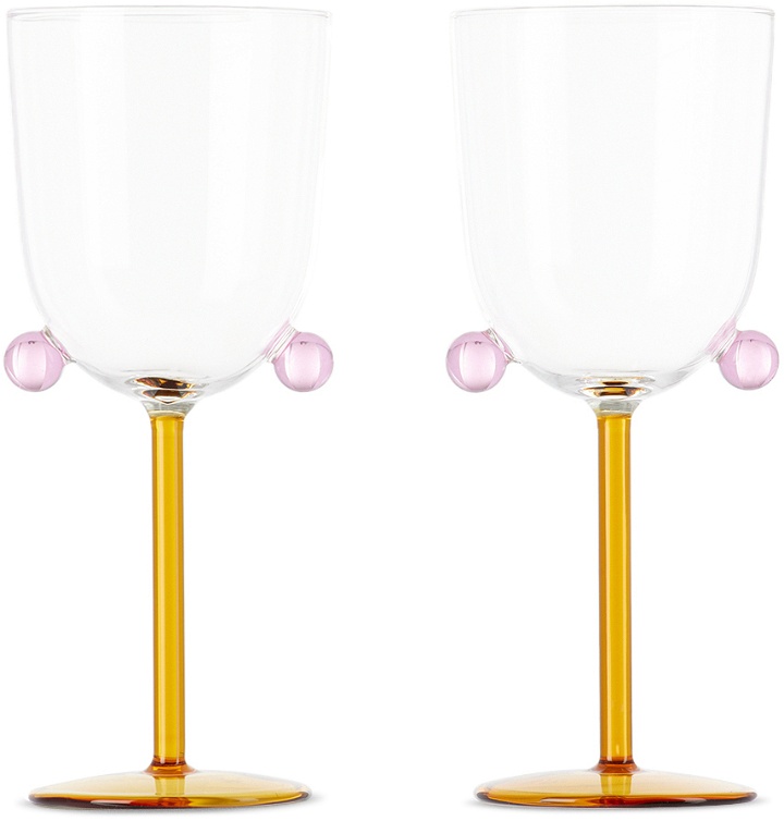 Photo: Maison Balzac Pink & Orange Pompom Wine Glass Set