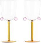 Maison Balzac Pink & Orange Pompom Wine Glass Set
