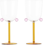 Maison Balzac Pink & Orange Pompom Wine Glass Set