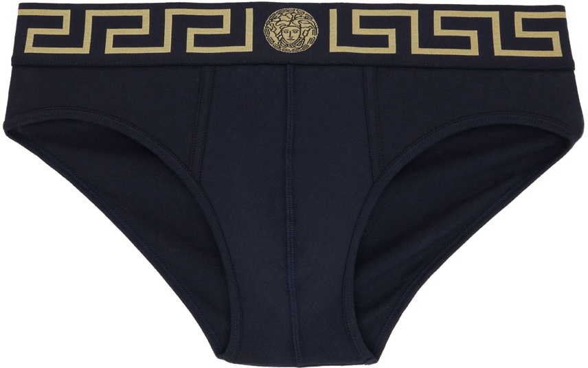 Versace Underwear Navy & Orange Greca Border Briefs Versace Underwear