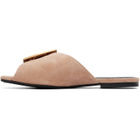 BALMAIN Beige Flat Suede Leather Anthem Mule Sandals