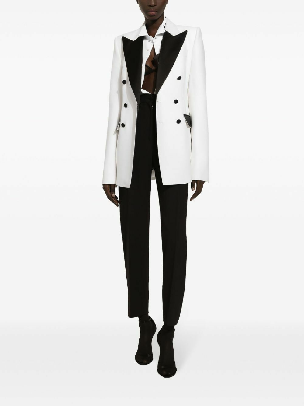 Dolce & Gabbana White Double Breasted Two-Tone Blazer Dolce & Gabbana