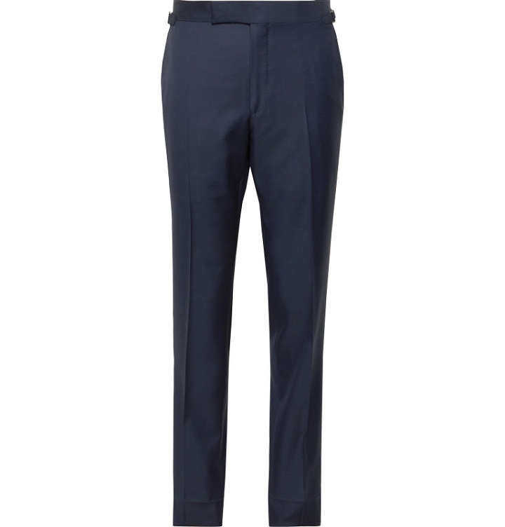 Photo: TOM FORD - Navy Slim-Fit Super 110s Wool-Sharkskin Suit Trousers - Blue