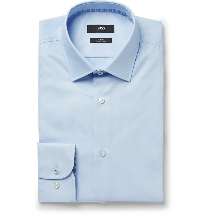 Photo: Hugo Boss - Light-Blue Jesse Slim-Fit Jacquard-Trimmed Cotton-Poplin Shirt - Light blue