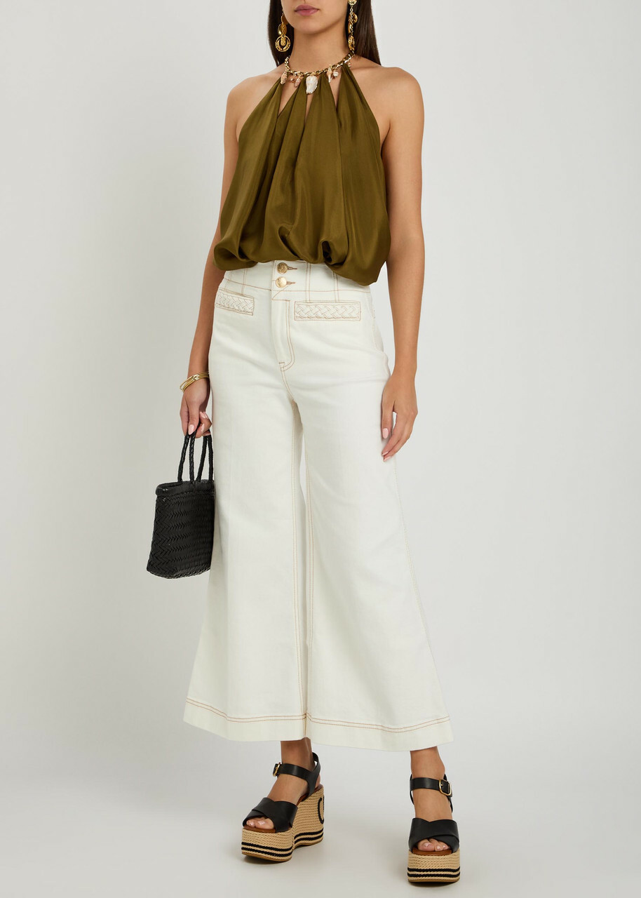 Zimmermann Roselight Cropped Flared-leg Jeans Cream