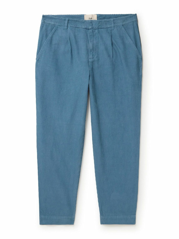 Photo: Folk - Signal Straight-Leg Pleated Cotton-Corduroy Trousers - Blue