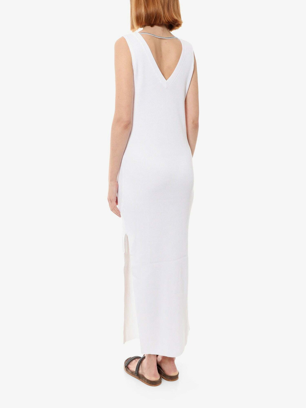 スカート BRUNELLO CUCINELLI Precoius Shoulder Detail dress White Brunello Cucinelli Viscose and linen fluid twill dress