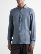 FEDELI - Nick Slim-Fit Cutaway-Collar Linen Shirt - Blue
