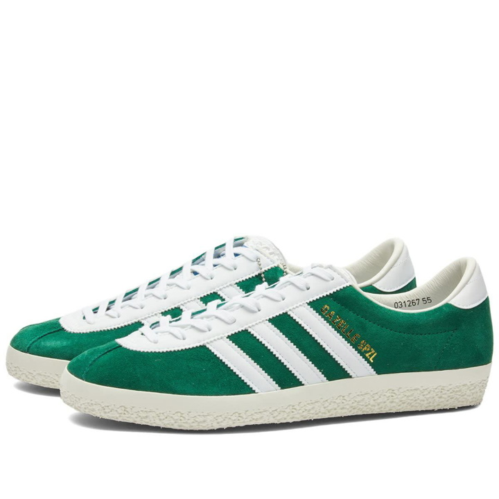 Photo: Adidas Statement Adidas SPZL Gazelle Sneakers in Dark Green/White