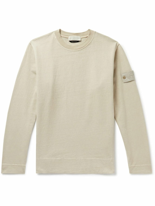 Photo: Stone Island - Ghost Logo-Appliquéd Cotton-Jersey Sweatshirt - Neutrals