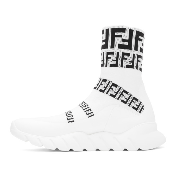 Fendi White Forever Fendi Knit High-Top Sneakers Fendi