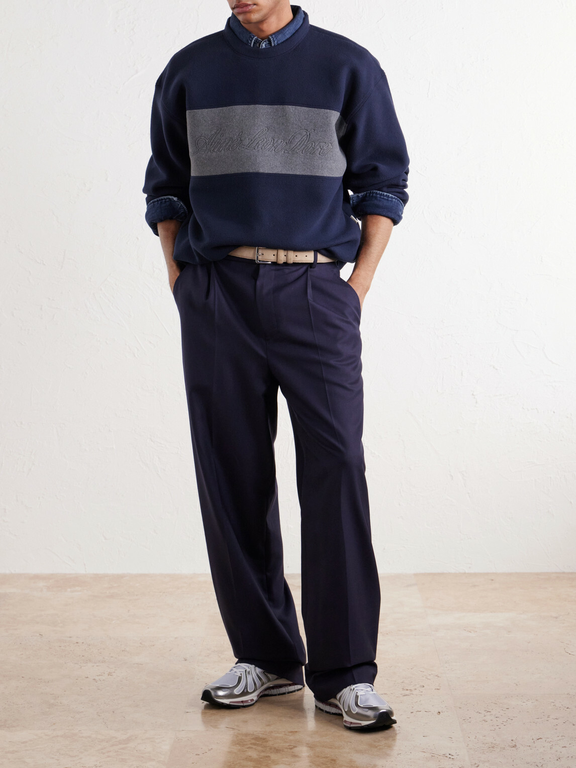 Aimé Leon Dore - Logo-Embroidered Two-Tone Fleece Sweatshirt - Blue