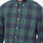 Beams Plus Men's Button Down Inian Madras Shirt in Navy
