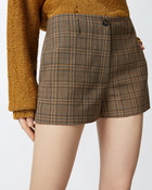Pinko Wide Shorts With Checked Pattern Brown Camel