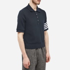 Thom Browne Men's 4 Bar Striped Waffle Polo Shirt in Navy