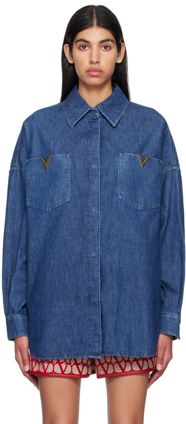 Valentino Blue Button Denim Shirt Valentino