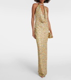 Costarellos Simona sequined halterneck gown