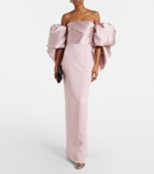 Solace London Floris satin-trimmed off-shoulder gown