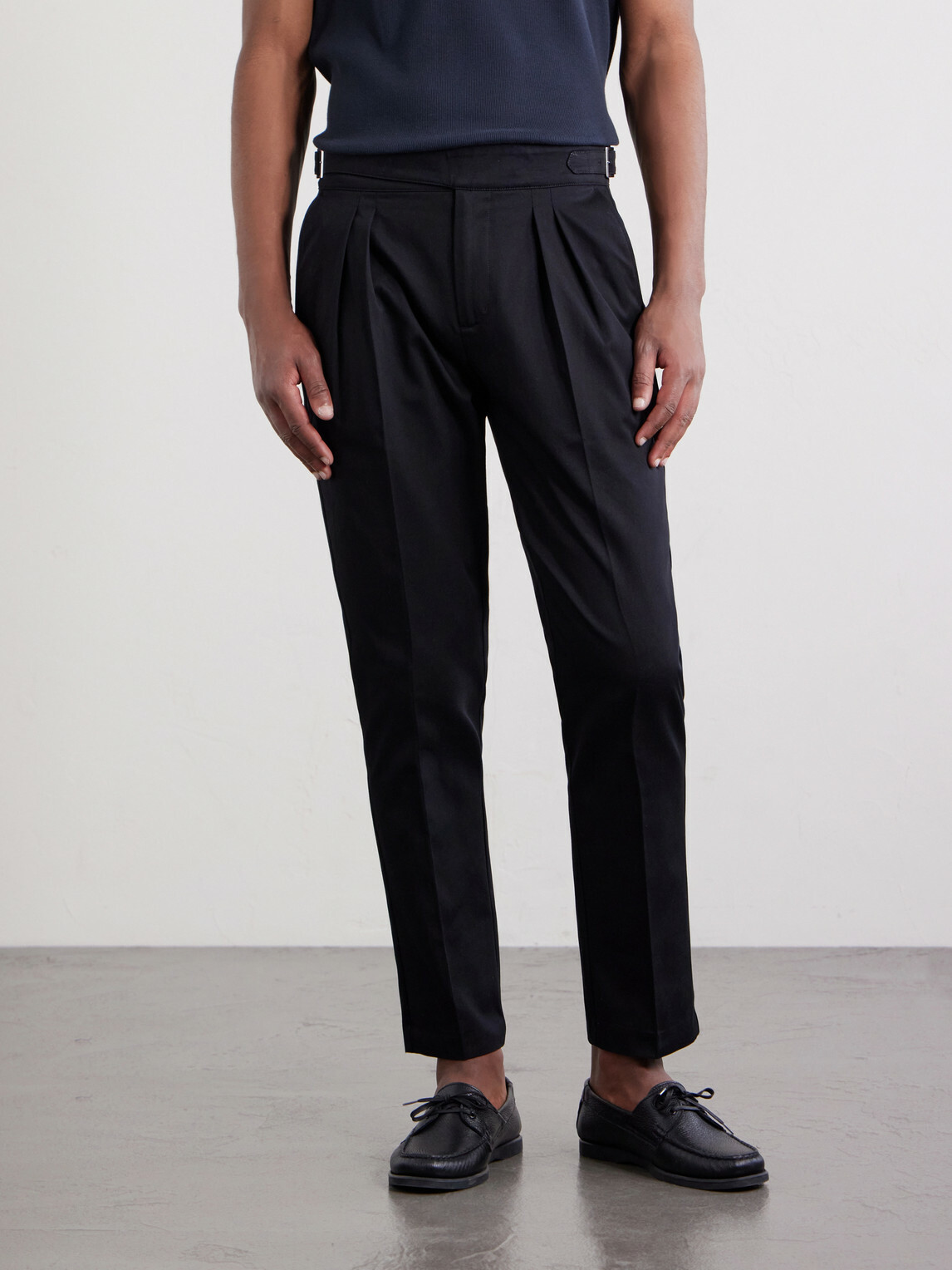 Mr P. - Steve Tapered Pleated Cotton Trousers - Black