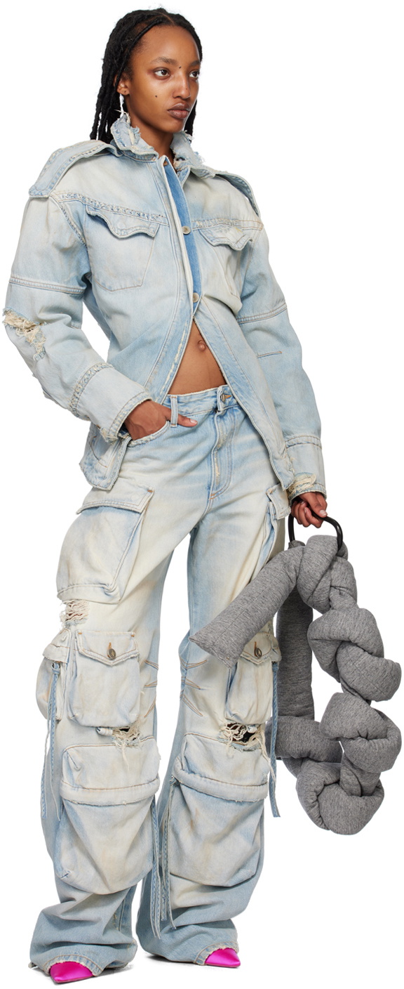 ジャケット THE ATTICO The Attico Jackets Blue Distressed denim jacket in blue - The Attico | Mytheresa