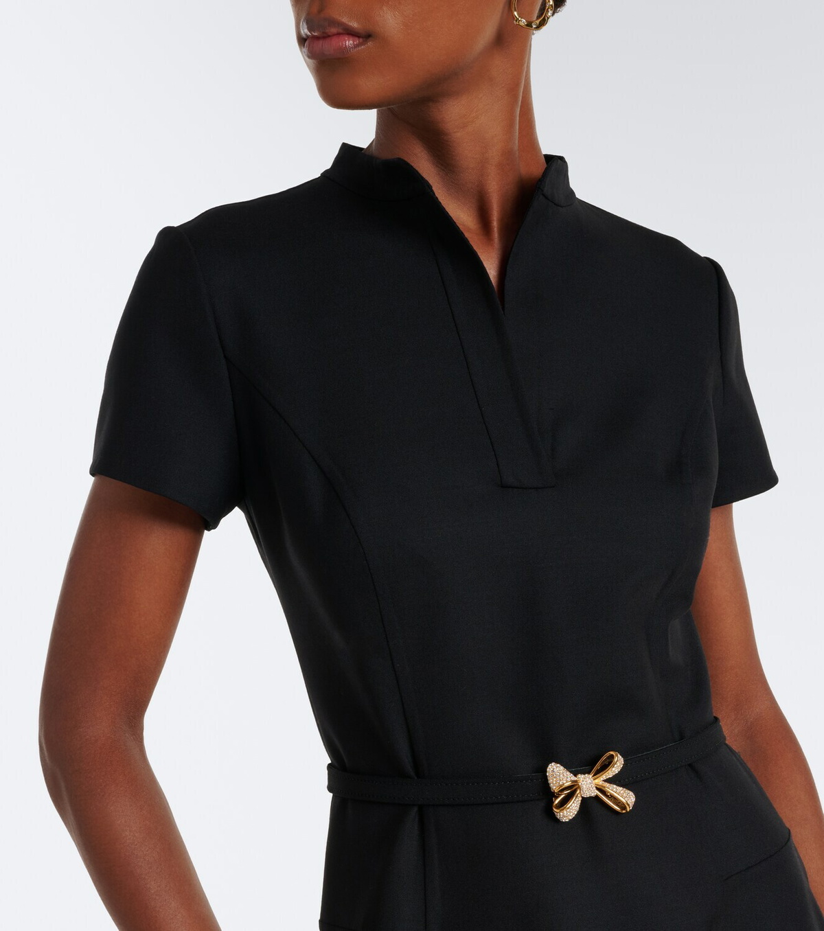 Oscar de la Renta Belted embellished wool-blend midi dress