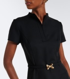 Oscar de la Renta Belted embellished wool-blend midi dress