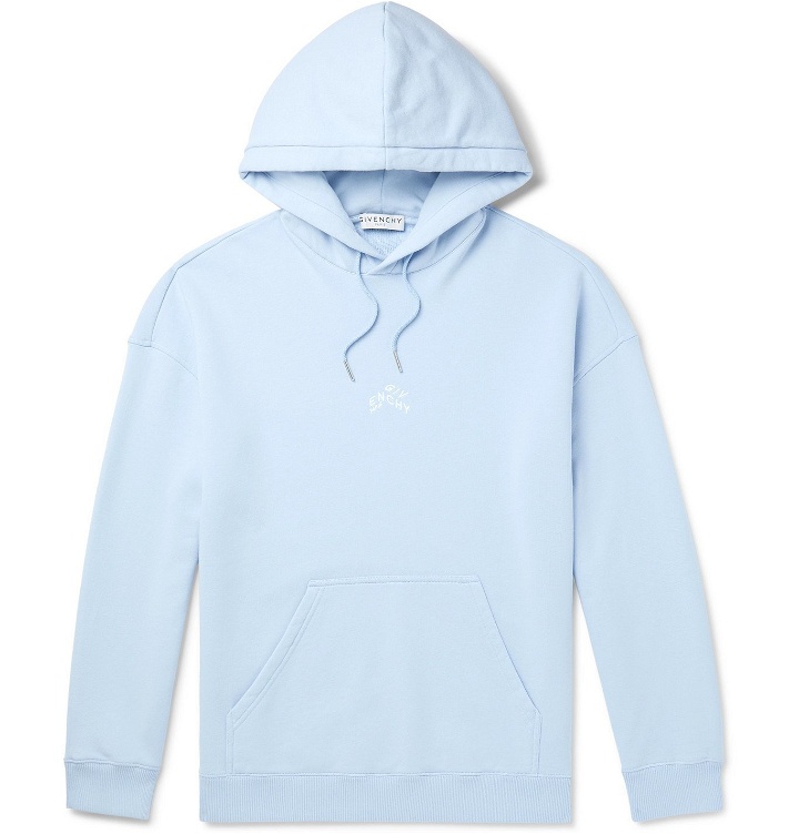 Photo: GIVENCHY - Logo-Embroidered Loopback Cotton-Jersey Hoodie - Blue