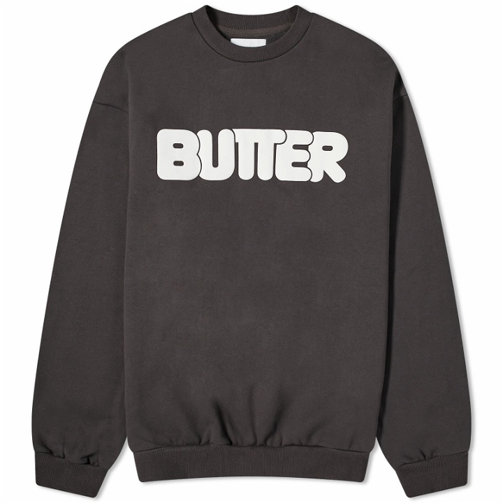 Photo: Butter Goods Men's Rounded Logo Crew Sweat in Washed Black