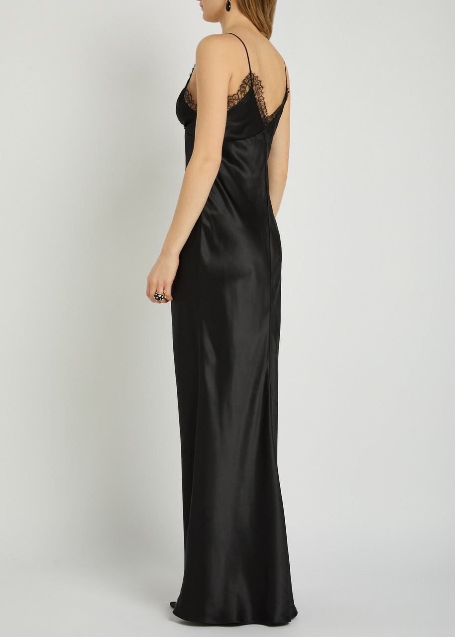 Nili Lotan Sylas Lace-trim Silk Maxi Slip Dress Black