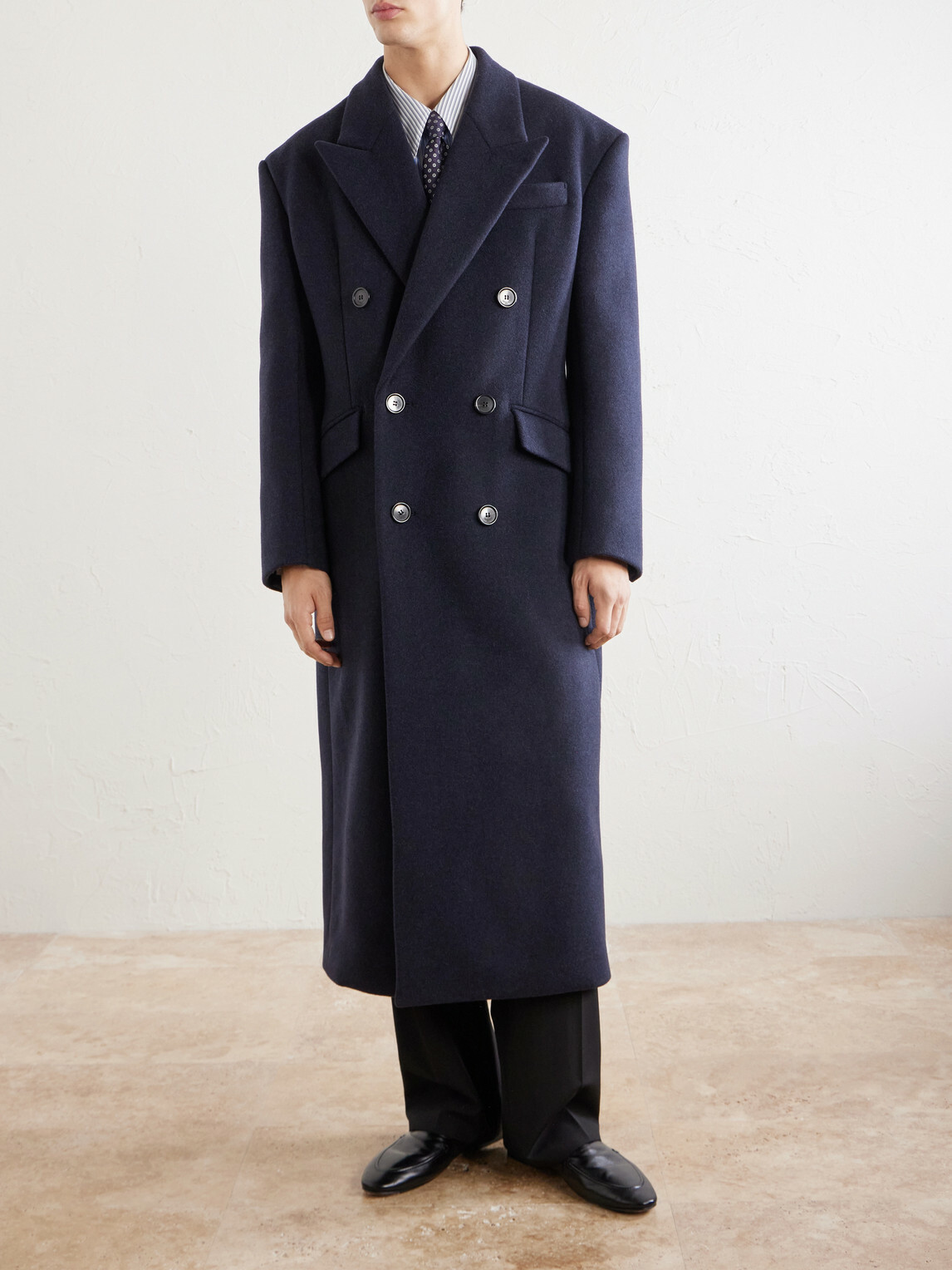 SAINT LAURENT - Double-Breasted Wool-Blend Coat - Blue