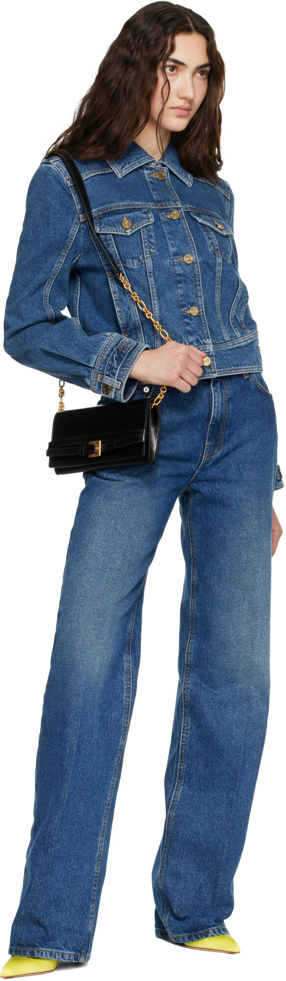 BALMAIN Blue Cropped Denim Jacket