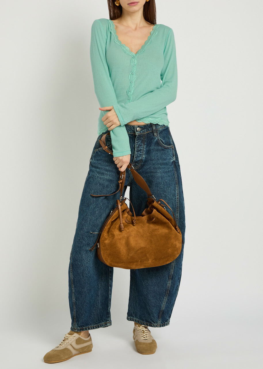 Free People Big Love Lace-trim Knit Cardigan Light Blue