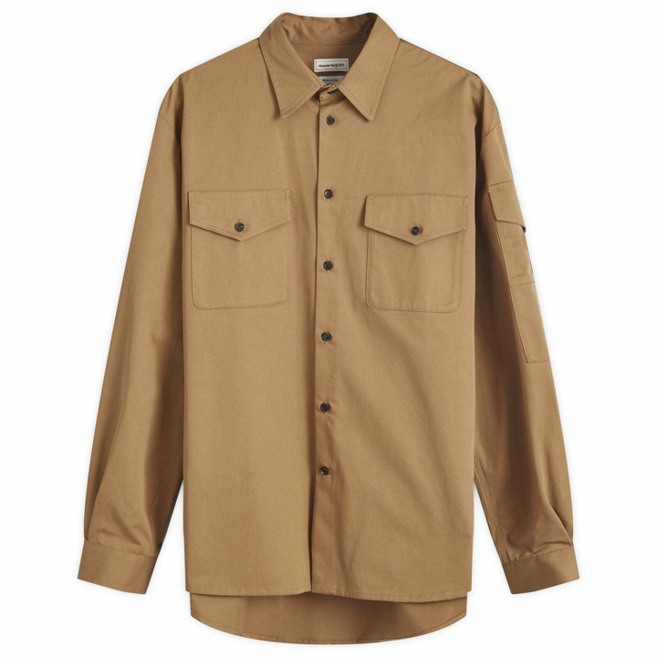 Photo: Alexander McQueen Men's Logo Tape Military Shirt in Rich Camel