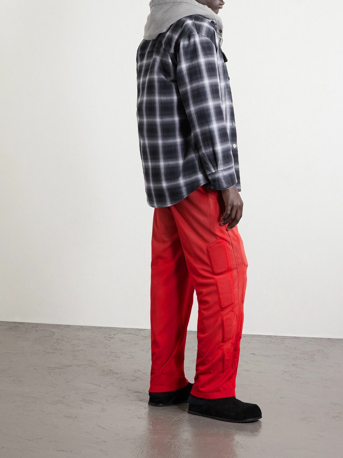Satoshi Nakamoto - Straight-Leg Padded Printed Mesh Sweatpants - Red