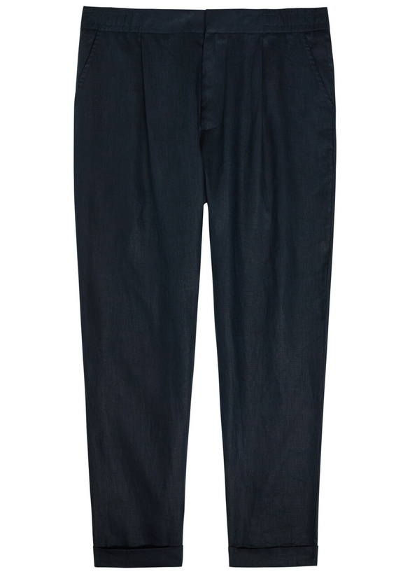Photo: Che Tapered-leg Cropped Linen Trousers Navy