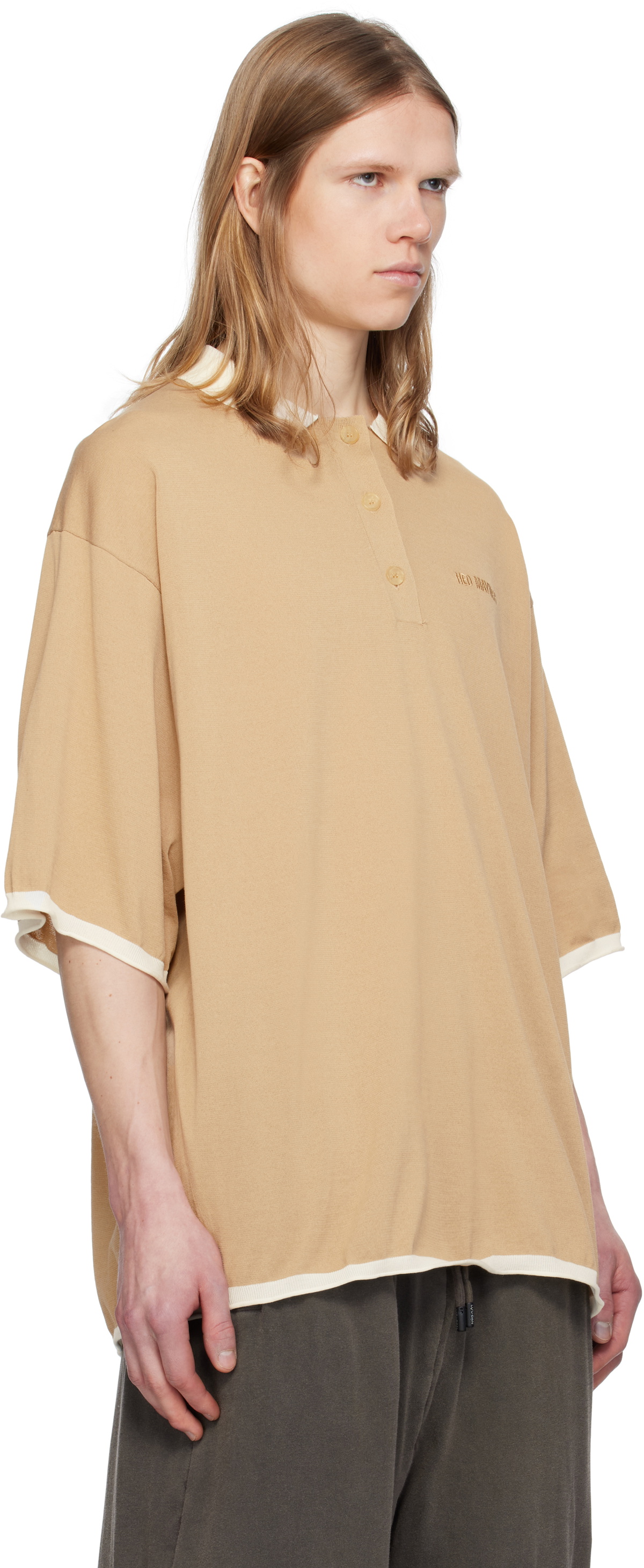 Hed Mayner Tan Embroidered Polo