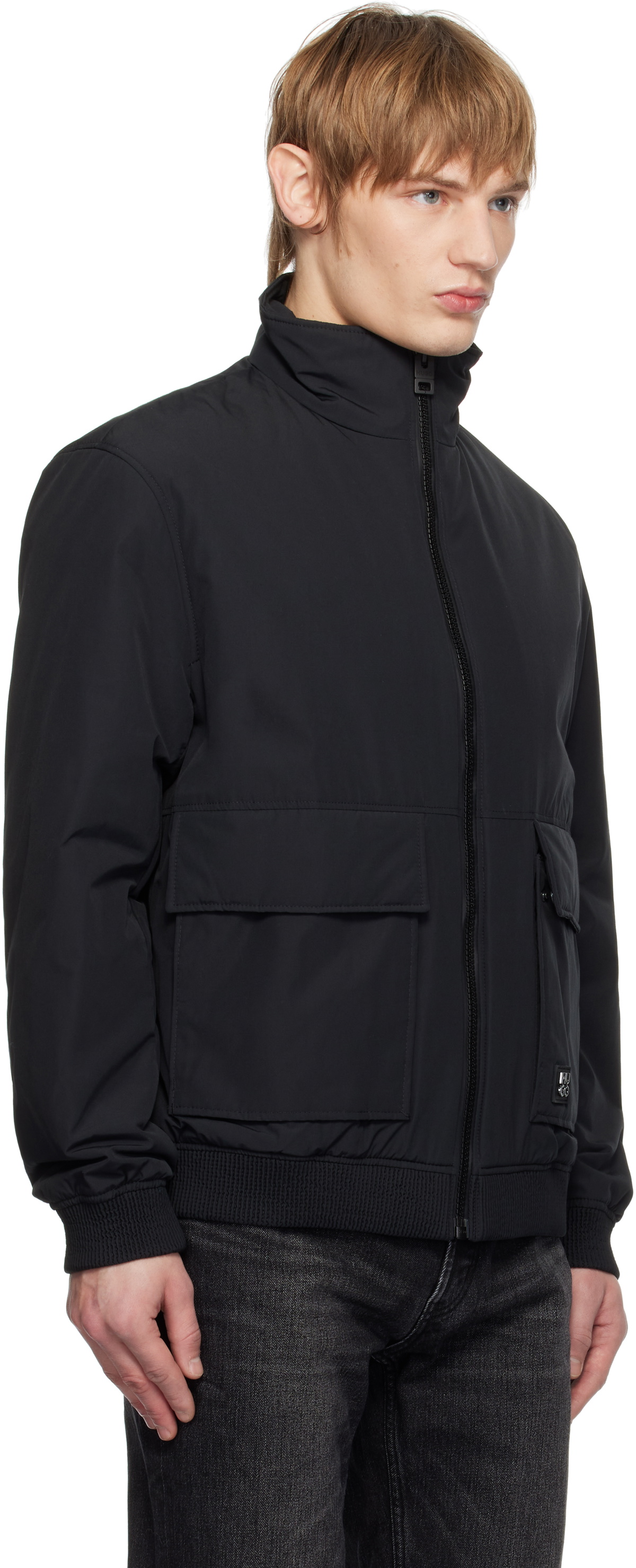 Hugo Black Water-Repellent Bomber Jacket