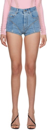 Mugler Blue Paneled Spiral Denim Shorts