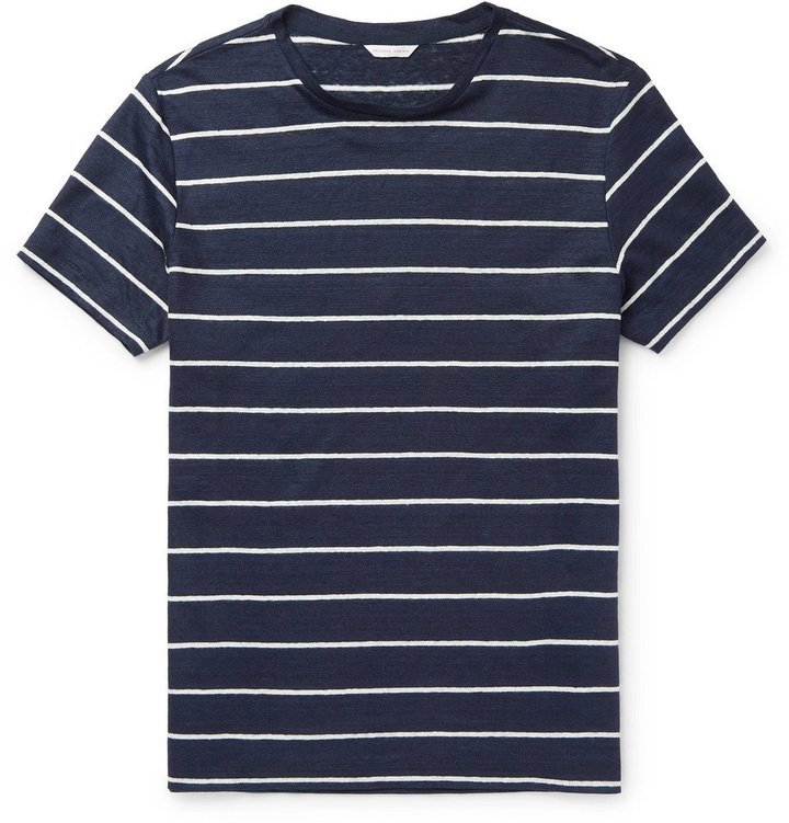 Photo: Orlebar Brown - Sammy Striped Linen-Jersey T-Shirt - Navy