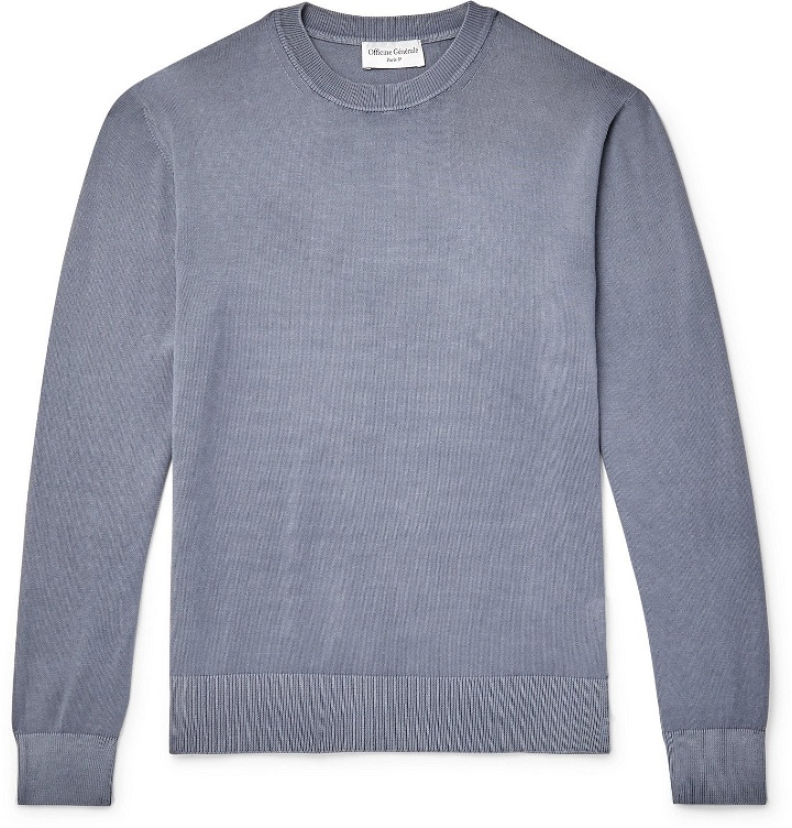 Photo: OFFICINE GÉNÉRALE - Neils Garment-Dyed Loopback Cotton-Jersey Sweatshirt - Blue