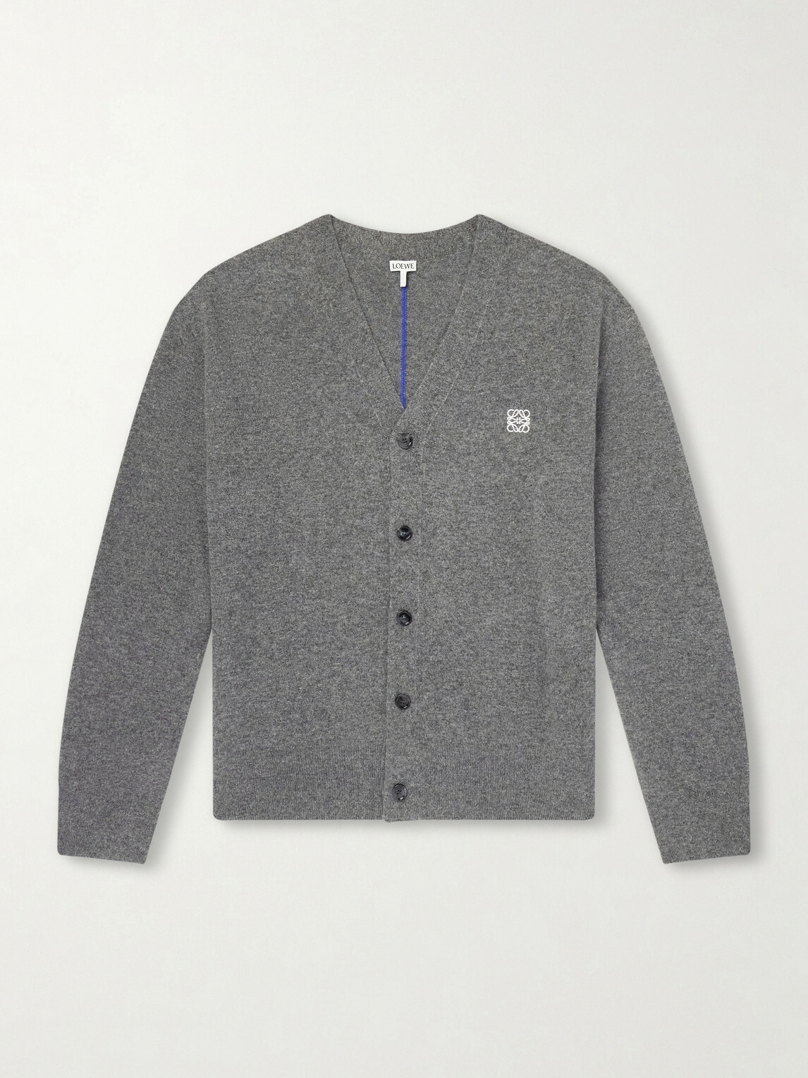 LOEWE - Logo-Embroidered Wool-Blend Cardigan - Gray