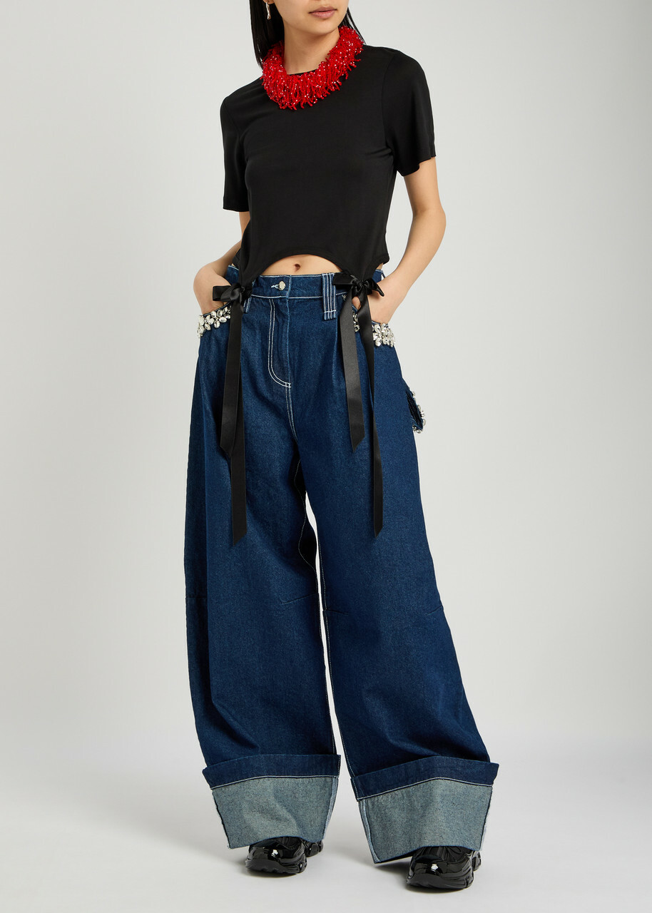 Simone Rocha Wide-leg Crystal-embellished Jeans Indigo Simone Rocha