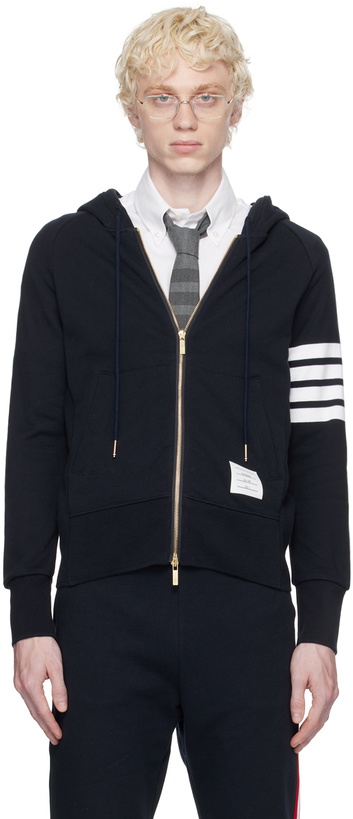 Photo: Thom Browne Navy 4-Bar Hoodie