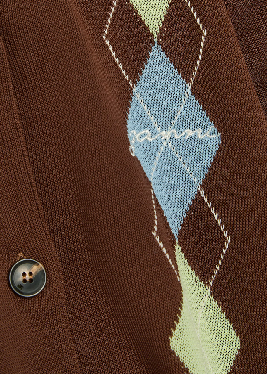 Ganni Argyle Cotton Cardigan Brown