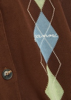 Ganni Argyle Cotton Cardigan Brown