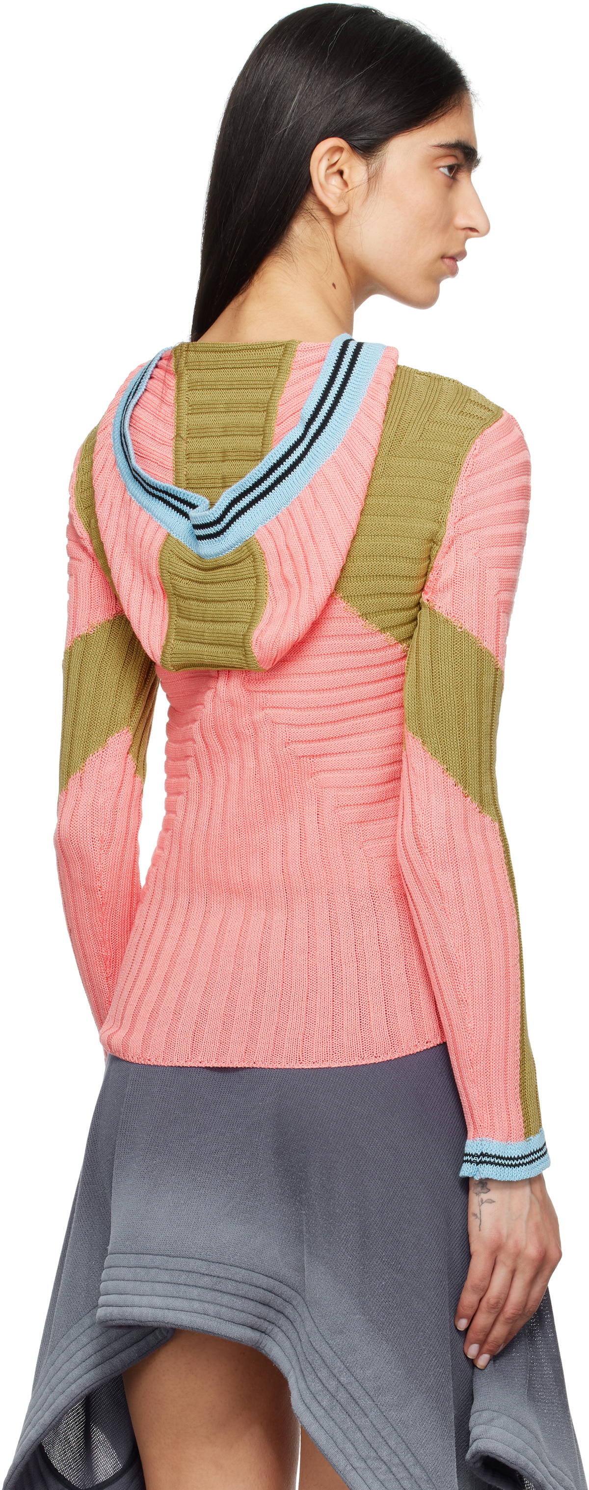 Kiko Kostadinov Pink & Green Quimby Fitted Knit Hoodie