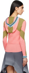 Kiko Kostadinov Pink & Green Quimby Fitted Knit Hoodie